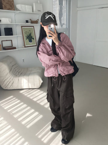 Adic Double Pocket Pintuck Cargo Two-Way Long Wide Jogger Pants